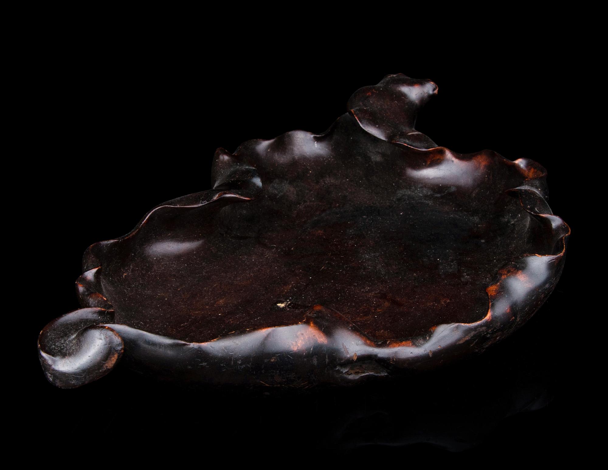 A Large Carved Rosewood Leaf-Form Tray