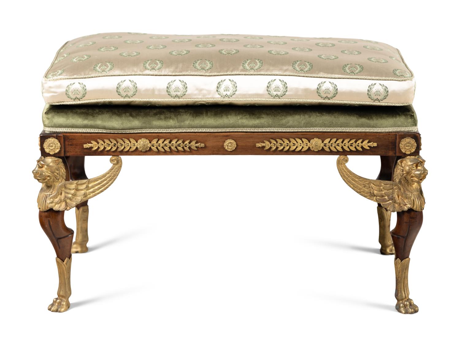 An Empire Style Gilt Bronze Mounted Mahogany Bench