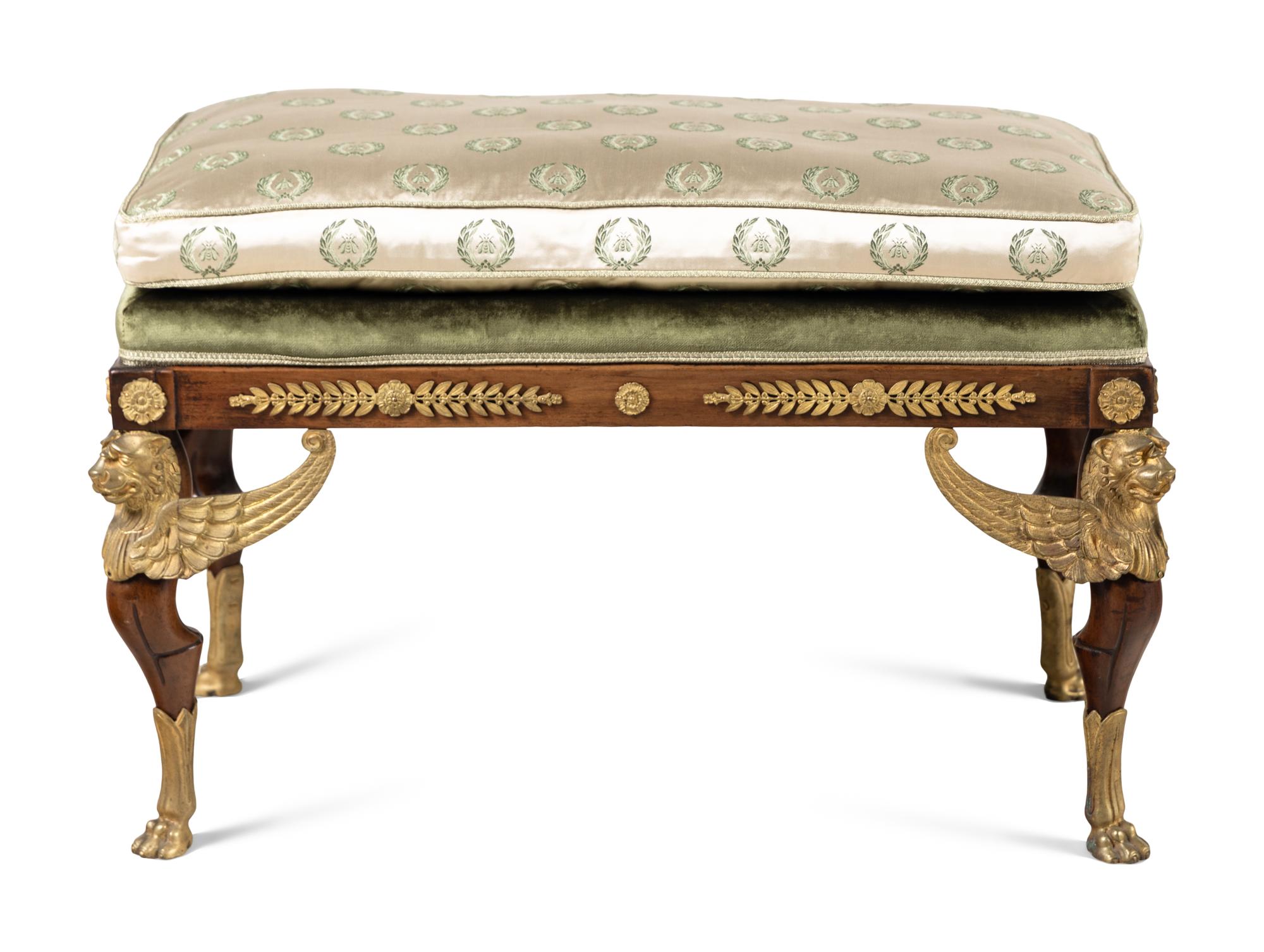 An Empire Style Gilt Bronze Mounted Mahogany Bench