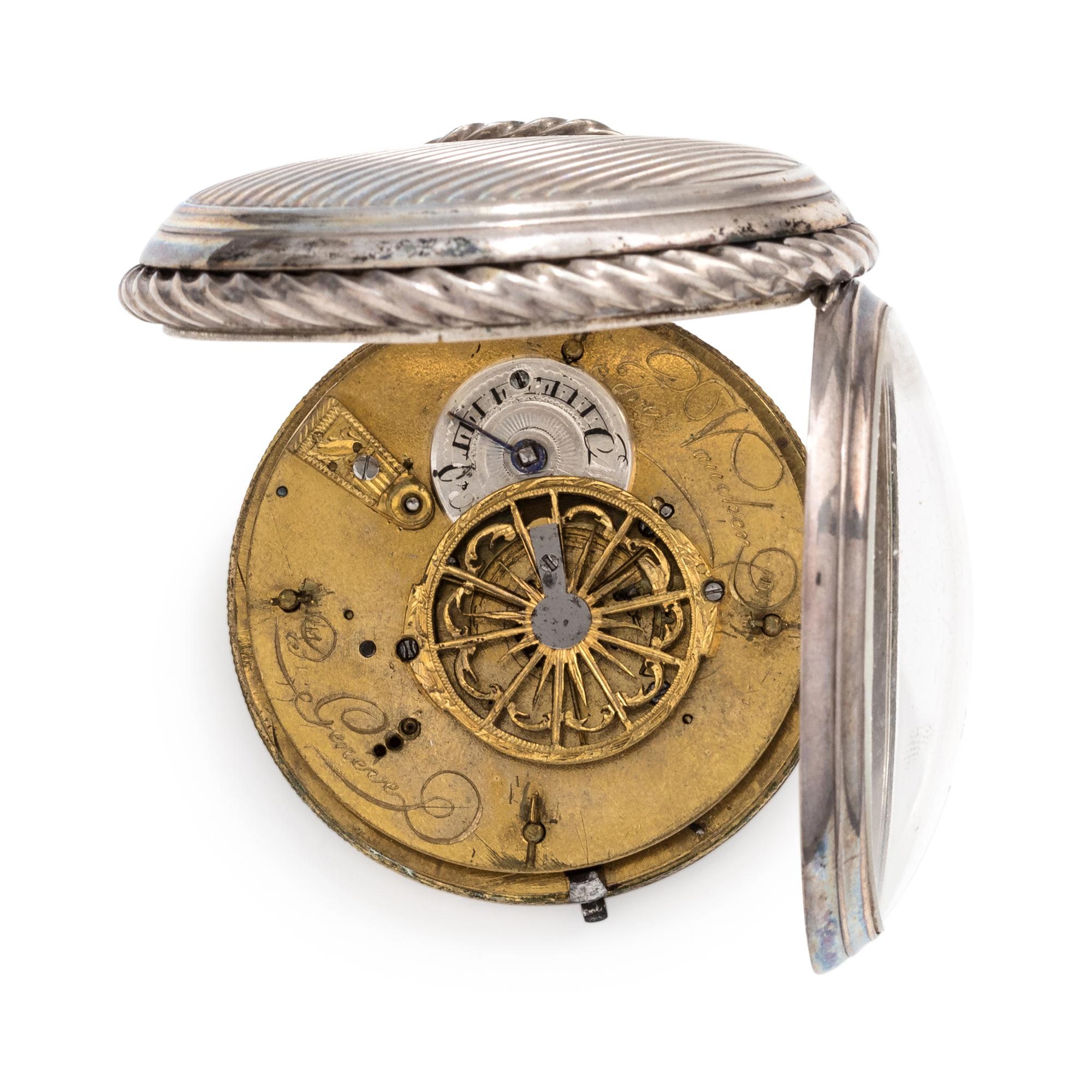 FRED VAUCHER, OPEN FACE POCKET WATCH WITH CHAIN