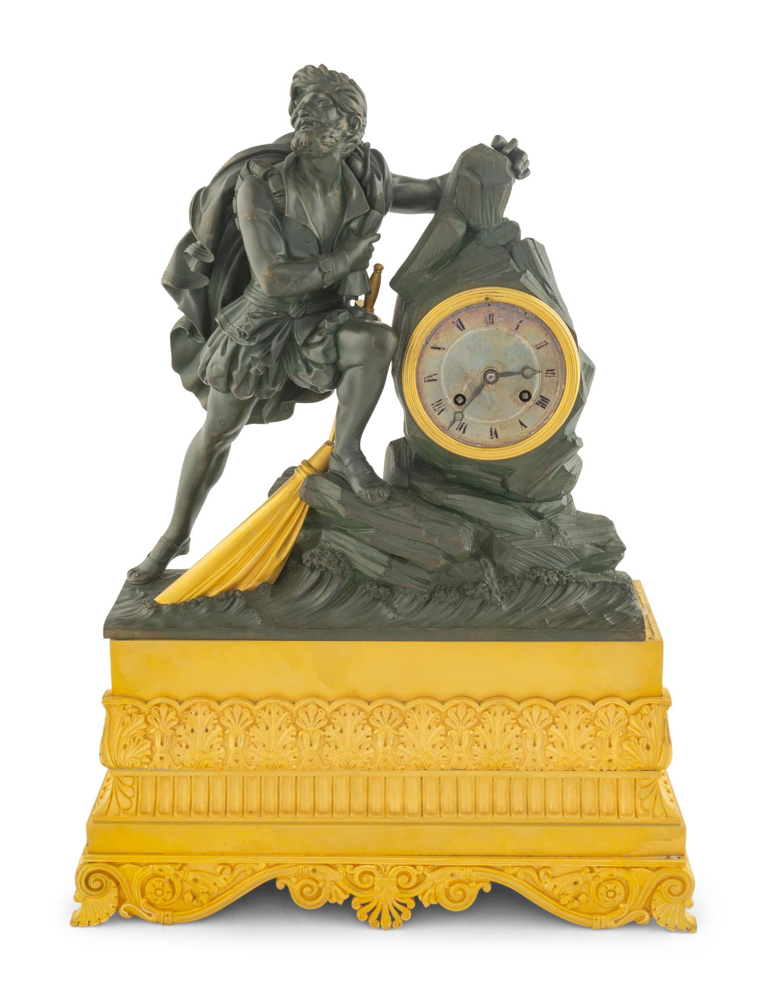 A Louis Phillippe Gilt and Patinated Bronze Mantel Clock