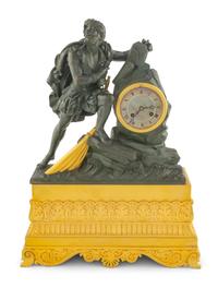 A Louis Phillippe Gilt and Patinated Bronze Mantel Clock