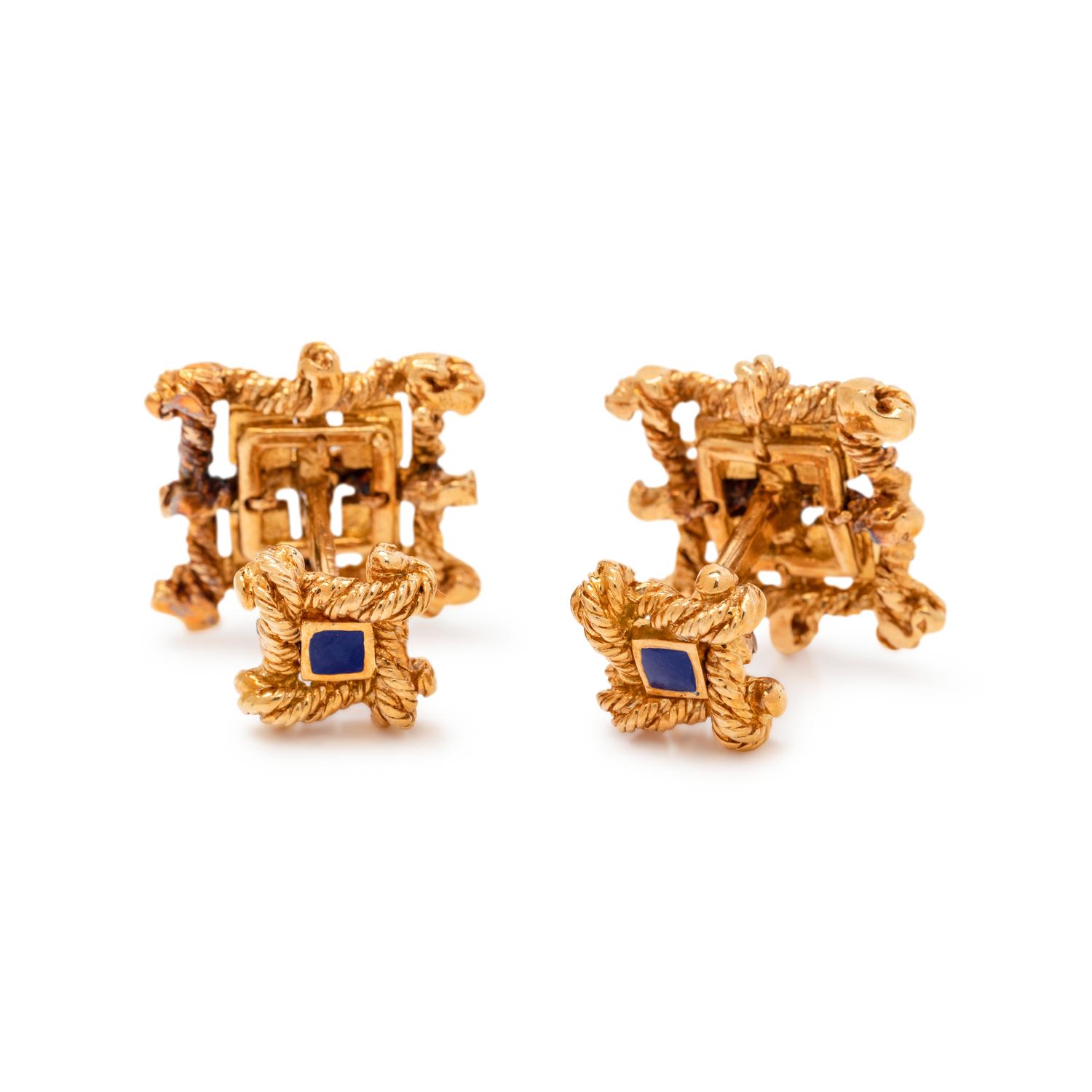 DAVID WEBB, YELLOW GOLD AND ENAMEL CUFFLINKS