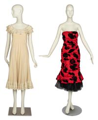 Arnold Scaasi Gown and Silk Dress Attributed to Chester Weinberg, 1970-80s