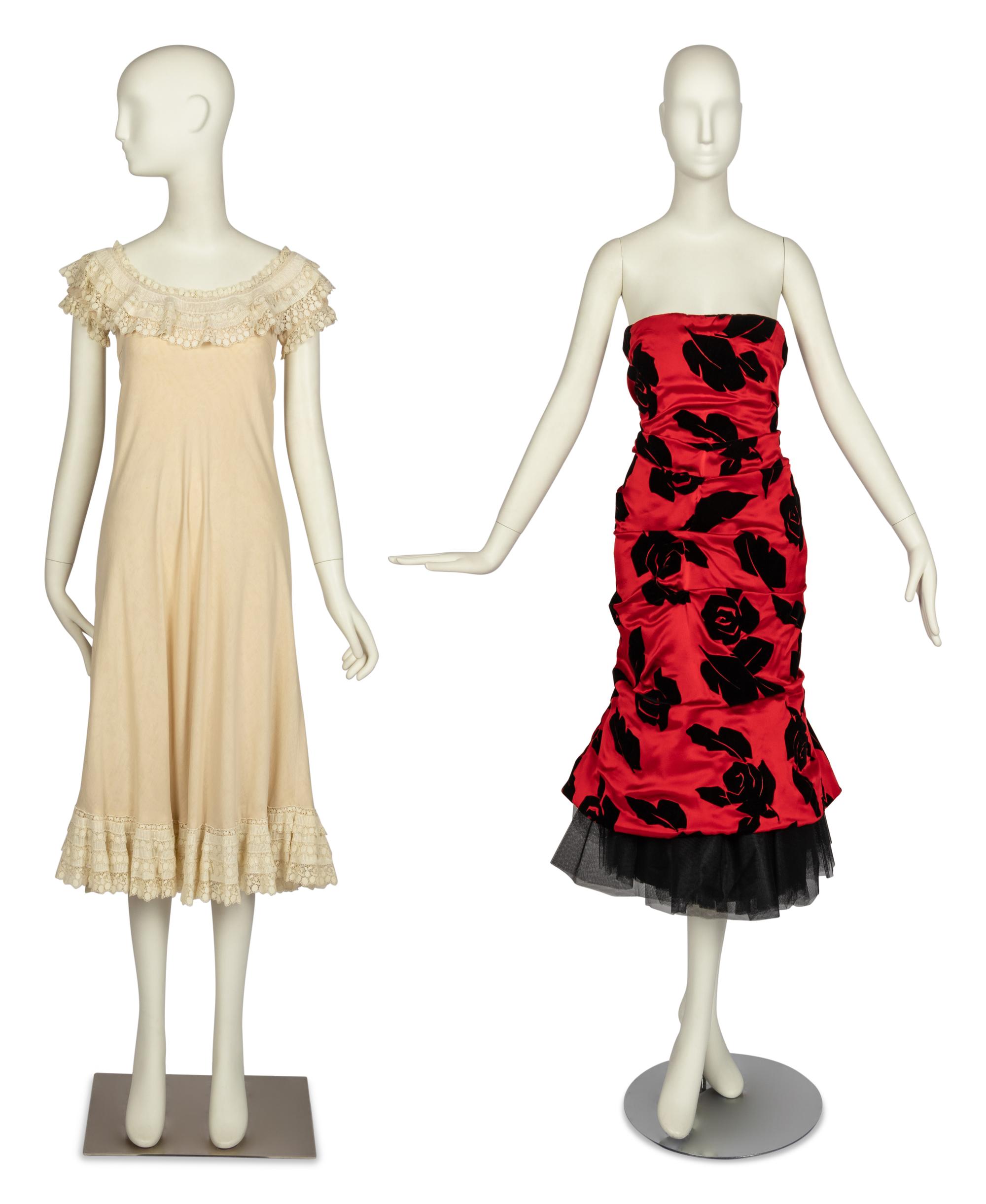 Arnold Scaasi Gown and Silk Dress Attributed to Chester Weinberg, 1970-80s