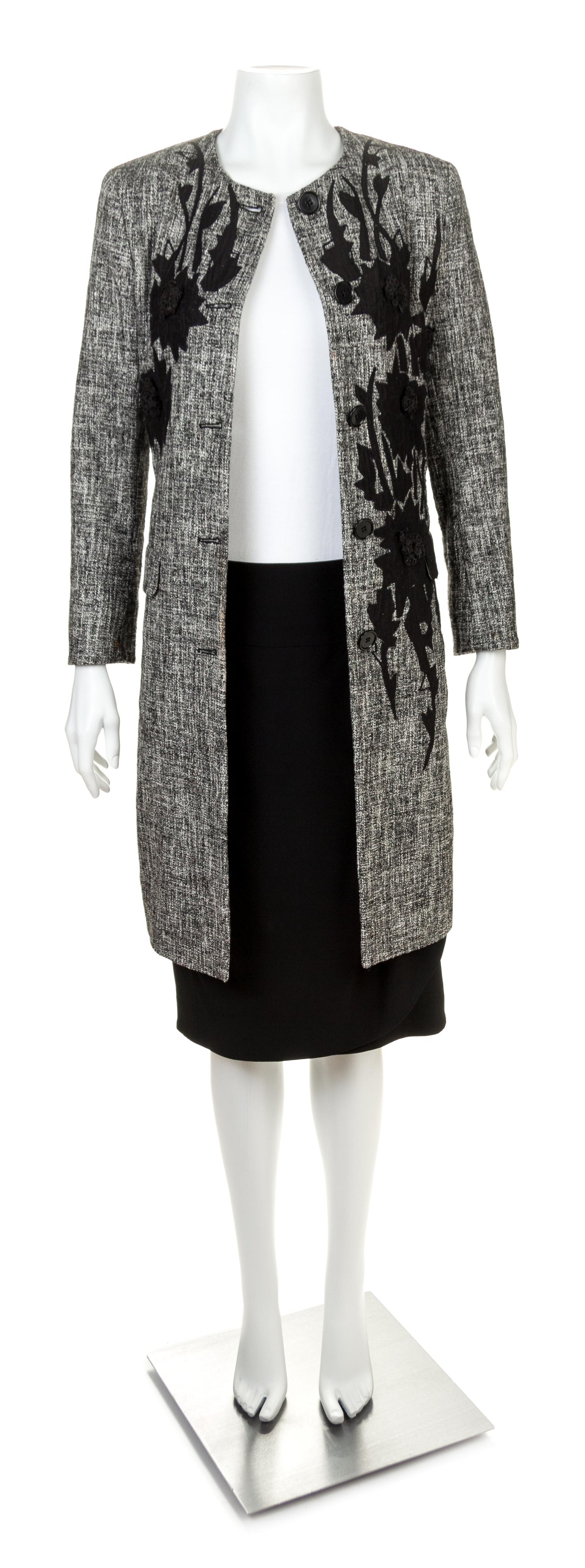 An Etro Black and White Tweed Coat and Skirt Ensemble Jacket size 42; Skirt size 44.