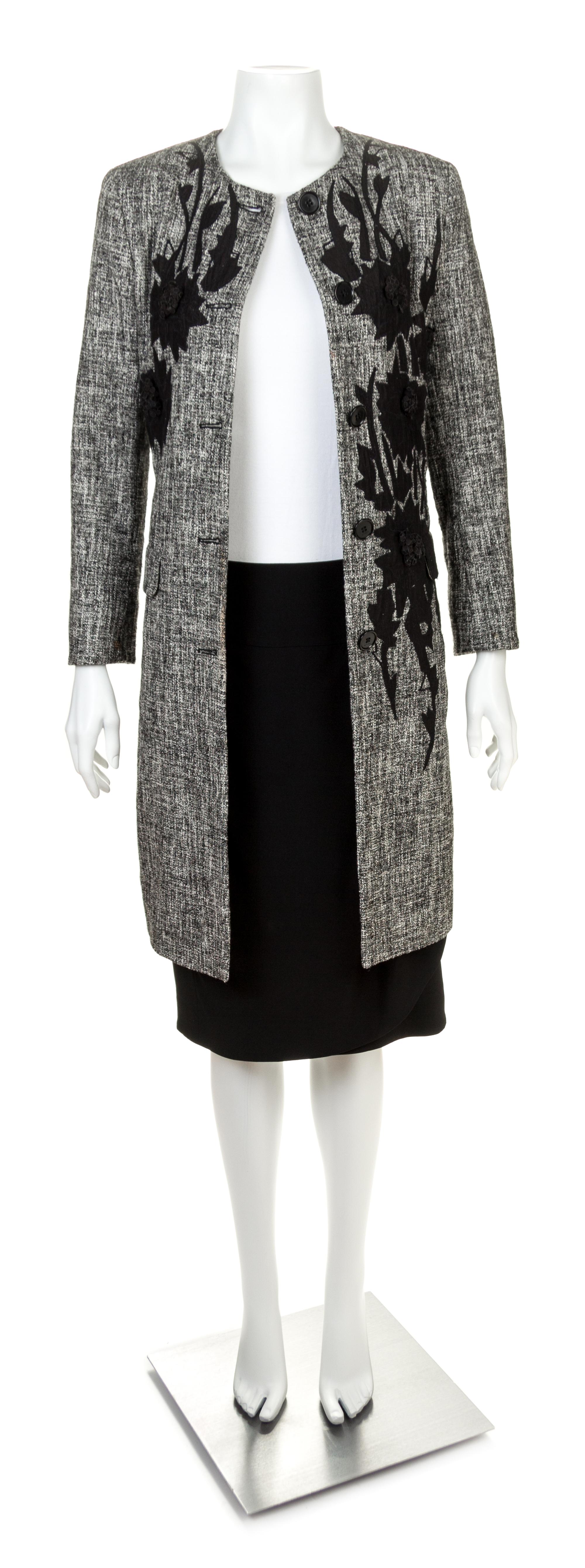 An Etro Black and White Tweed Coat and Skirt Ensemble Jacket size 42; Skirt size 44.