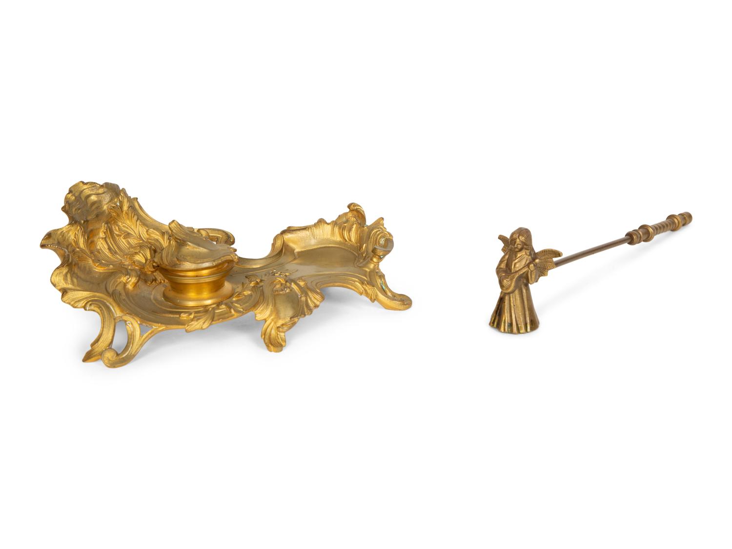 A Louis XV Style Gilt Bronze Inkwell and a Sèvres Style Porcelain Standish