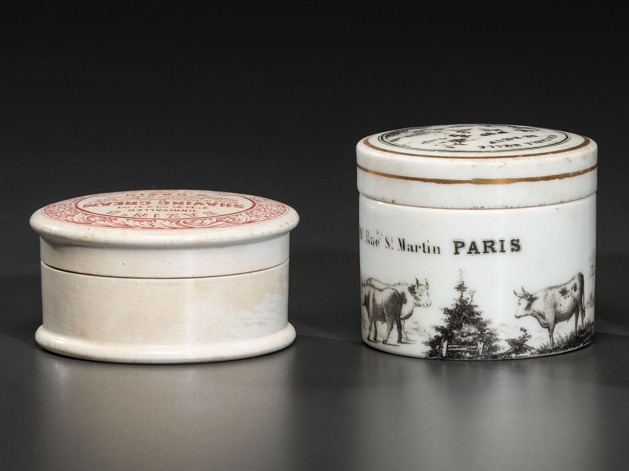 Two Transfer Printed Porcelain Advertising Pot Lids and Bases