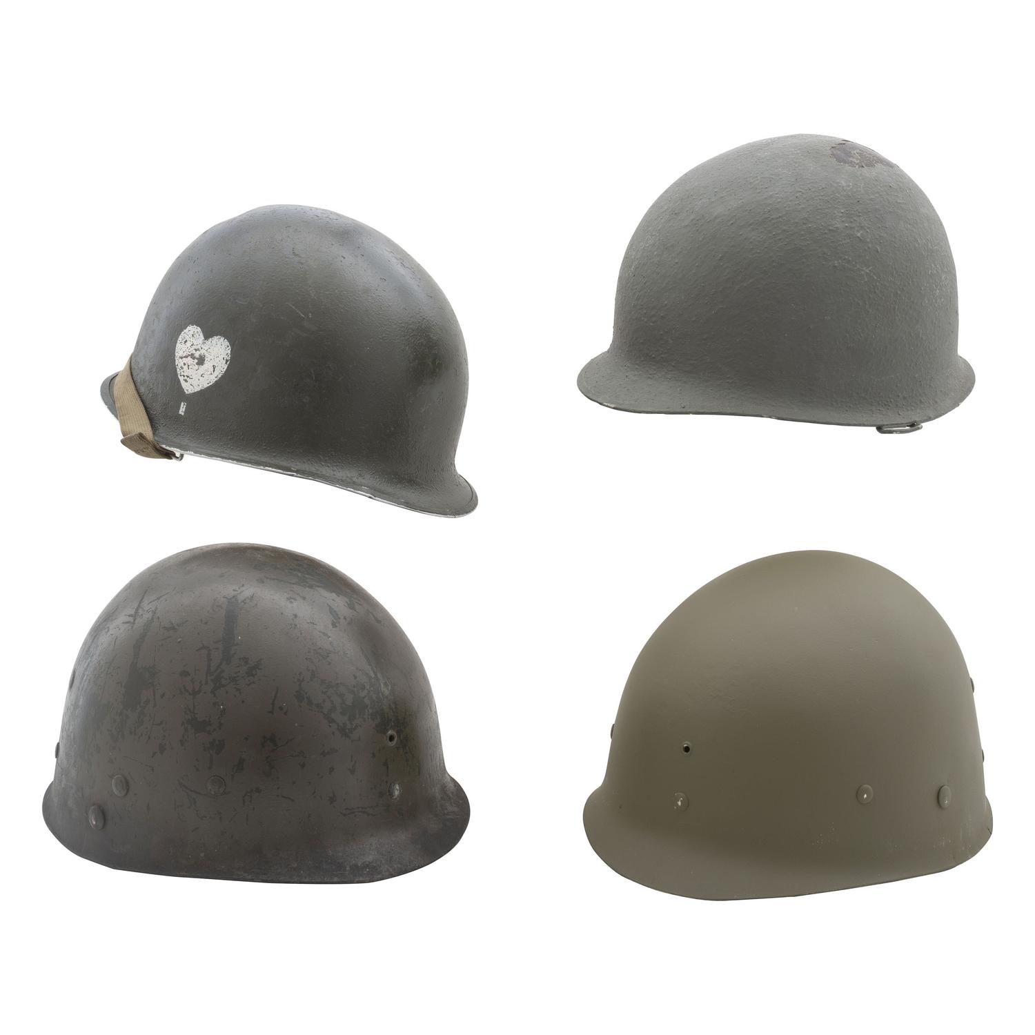 Two WWII US M1 Helmets, One with Paratrooper Liner
