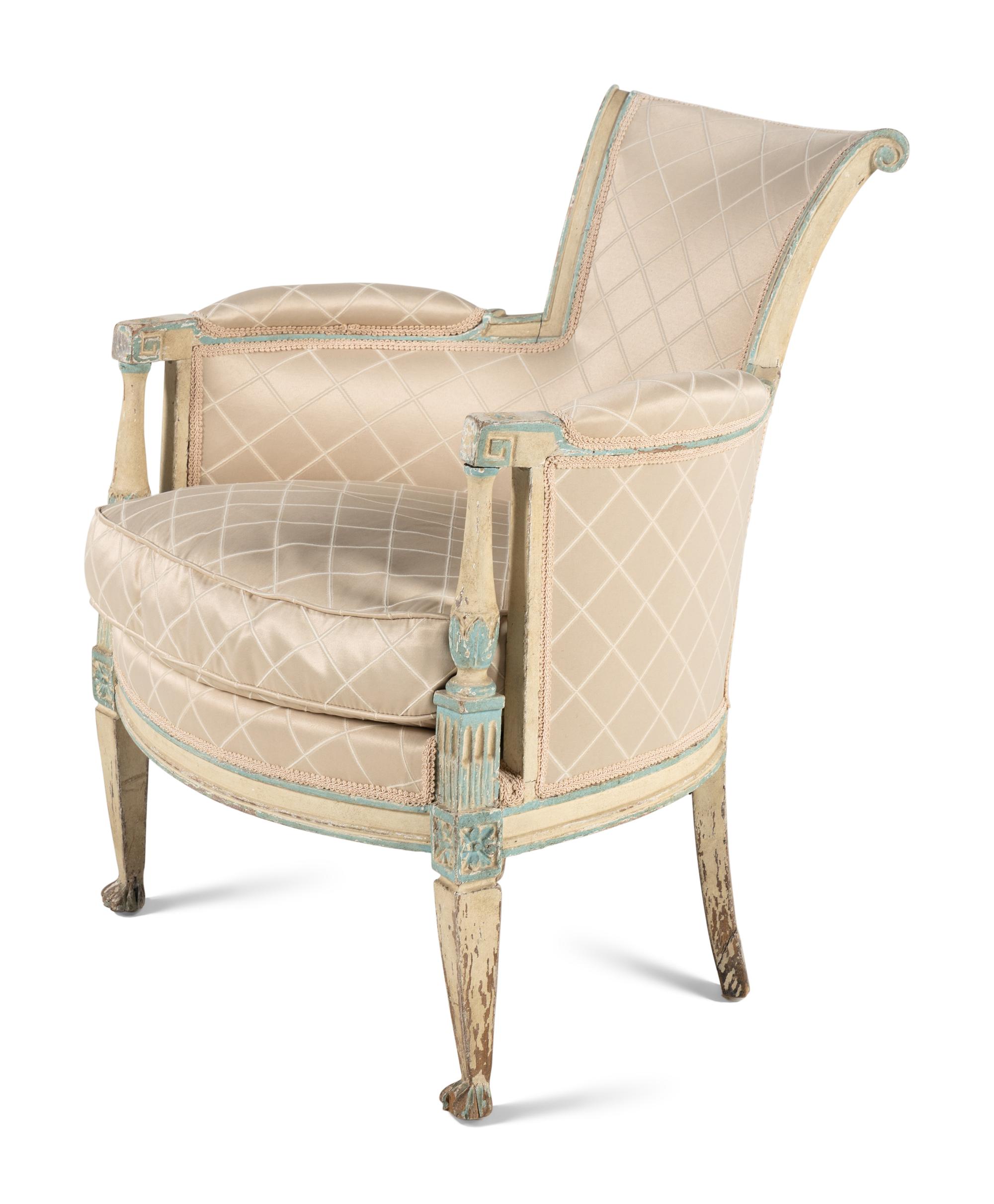 A Directoire White and Blue Painted Bergère