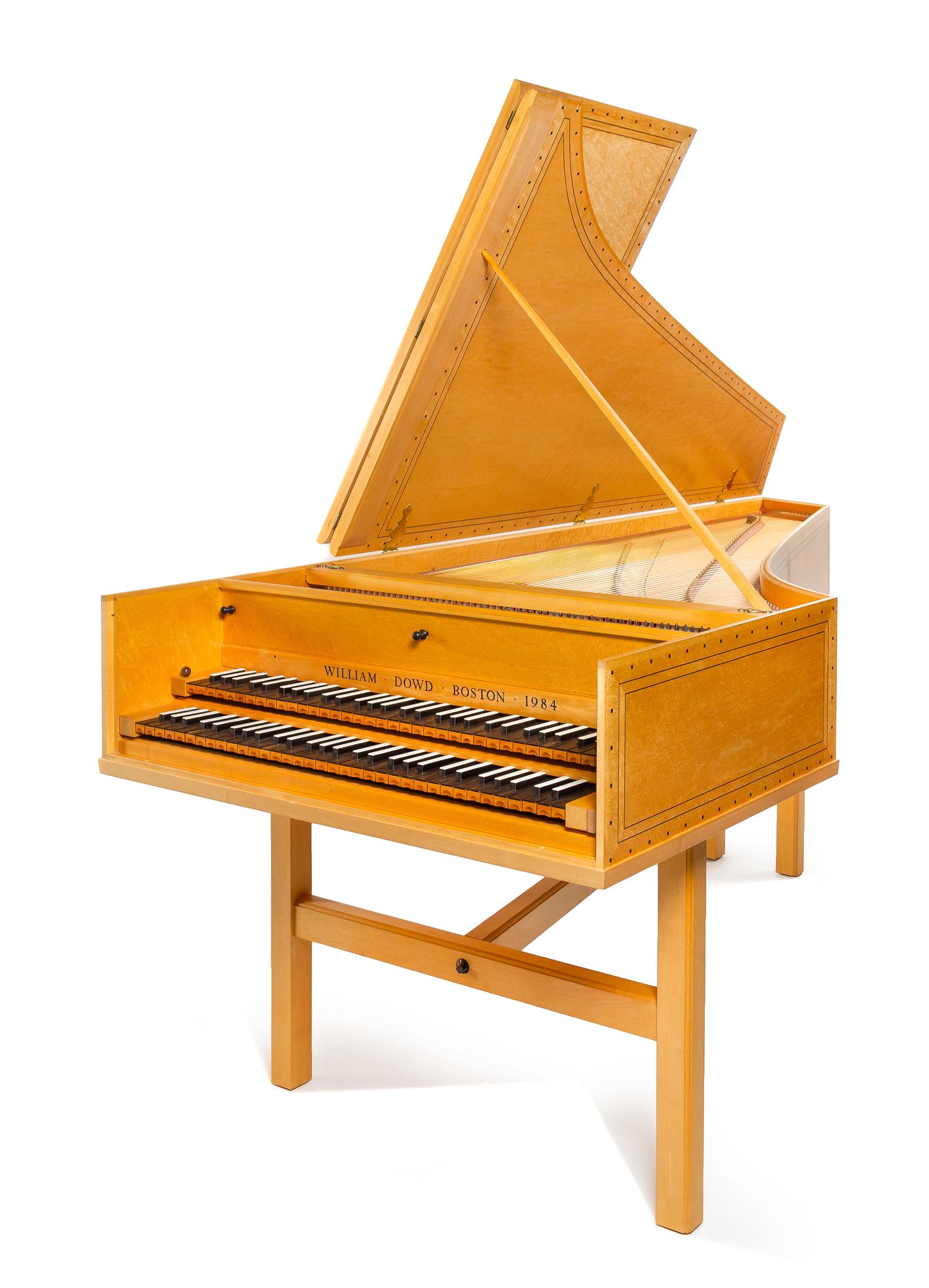 A Birdseye Maple Harpsichord Height 36 x width 37 1/2 x length 92 inches. — WILLIAM DOWD, BOSTON, 1984