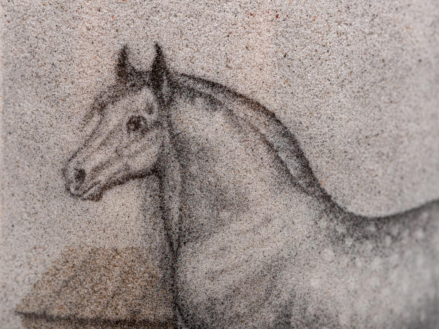 An Andrew Clemens (American, 1857-1894) Labeled Sand Bottle with Percheron Horse