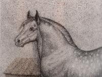 An Andrew Clemens (American, 1857-1894) Labeled Sand Bottle with Percheron Horse