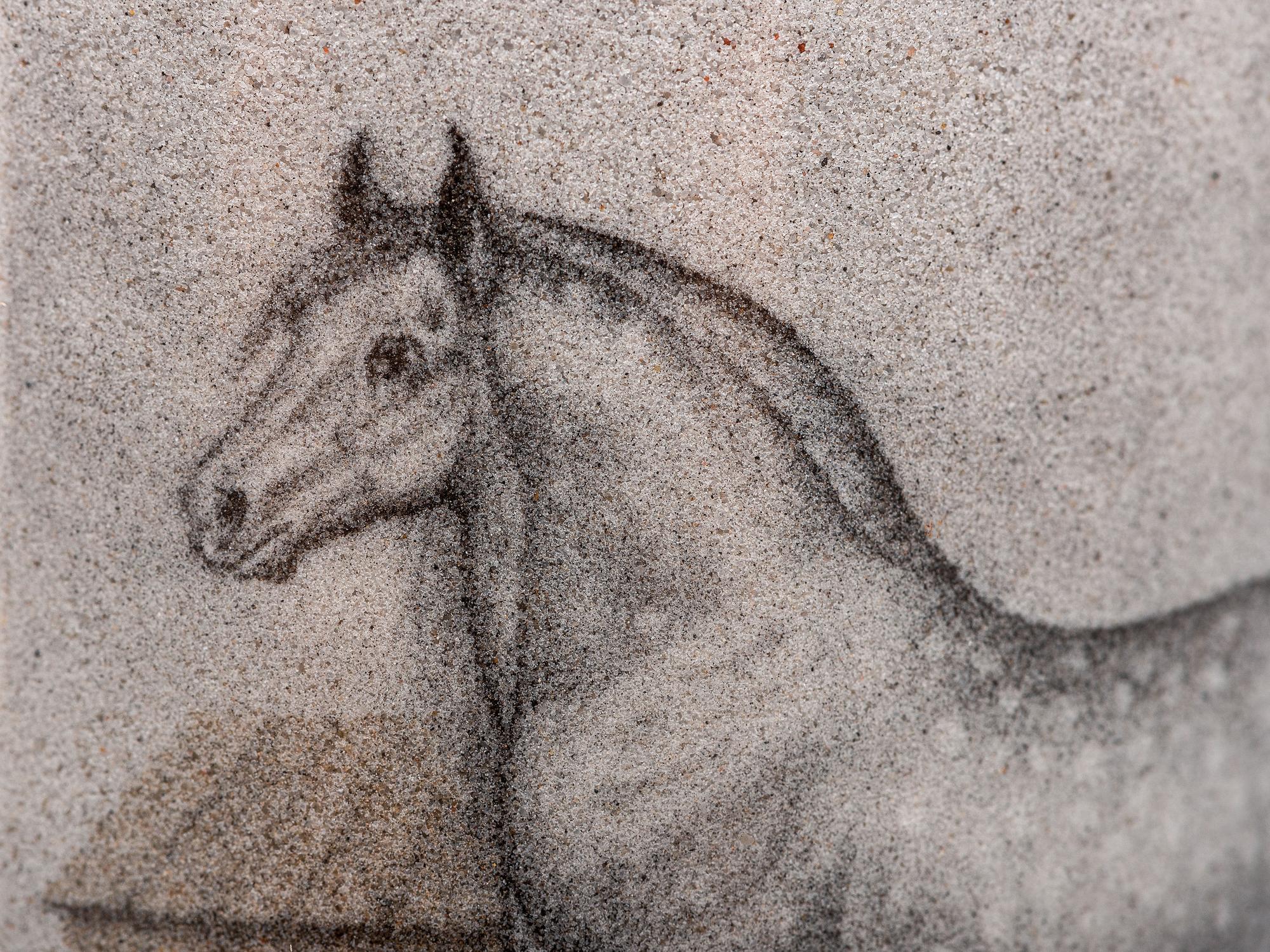 An Andrew Clemens (American, 1857-1894) Labeled Sand Bottle with Percheron Horse