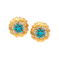 BICOLOR GOLD, TURQUOISE AND DIAMOND EARCLIPS
