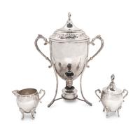 A Silverplate Tea Urn, and Two Pair of Covered Sugar and Creamers — EARLY 20TH CENTURY