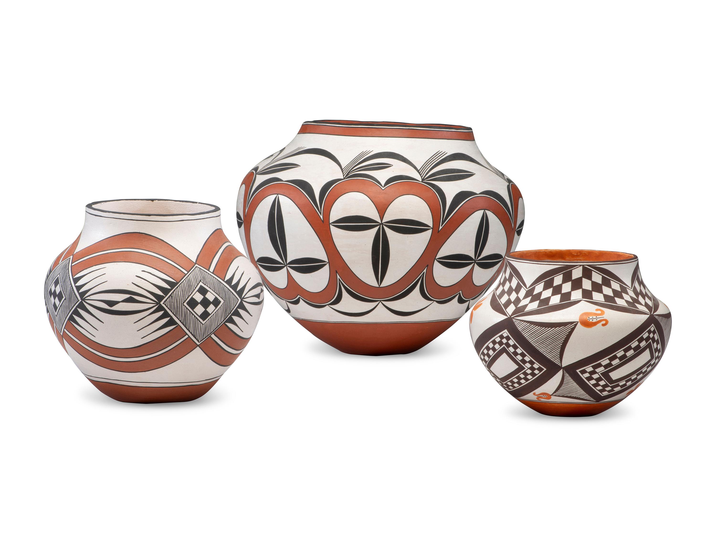 Acoma and Laguna Polychrome Pottery Jars