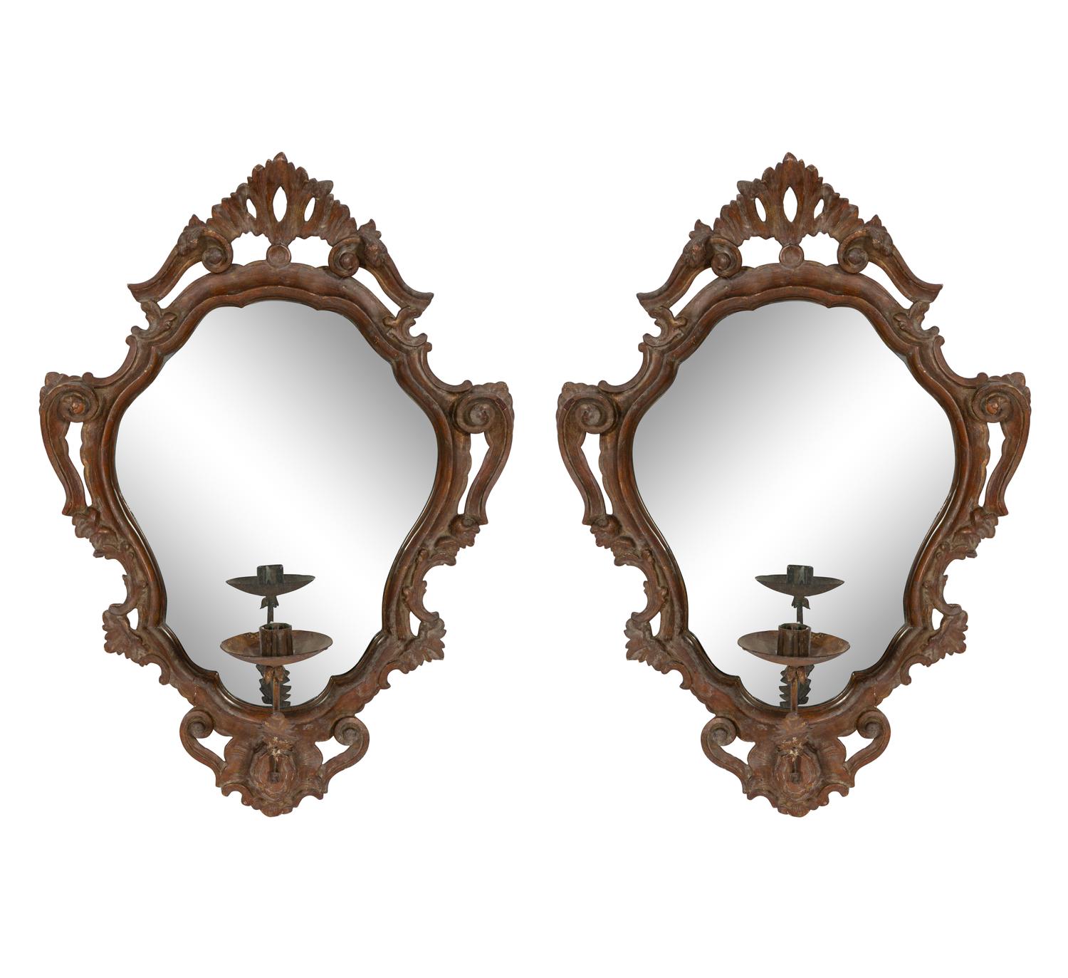 A Pair of Italian Rococo Style Painted Girandole Mirrors