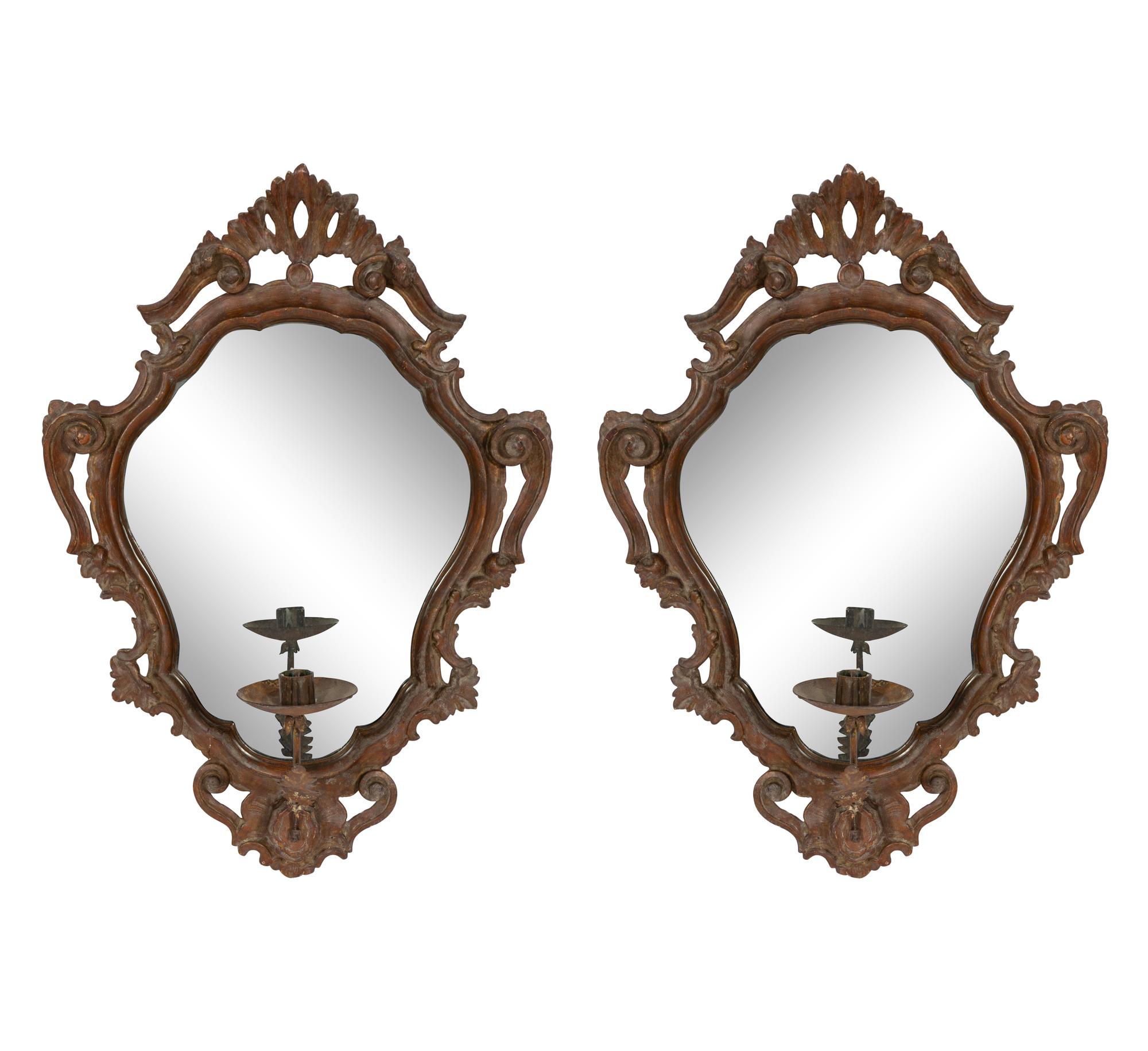 A Pair of Italian Rococo Style Painted Girandole Mirrors
