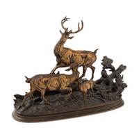 After Paul Edward Delabriere (French, 1829-1912) — Group with Stag, Doe, and Fawn