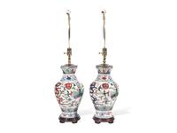 A Pair of Chinese Wucai Decorated Porcelain Vases