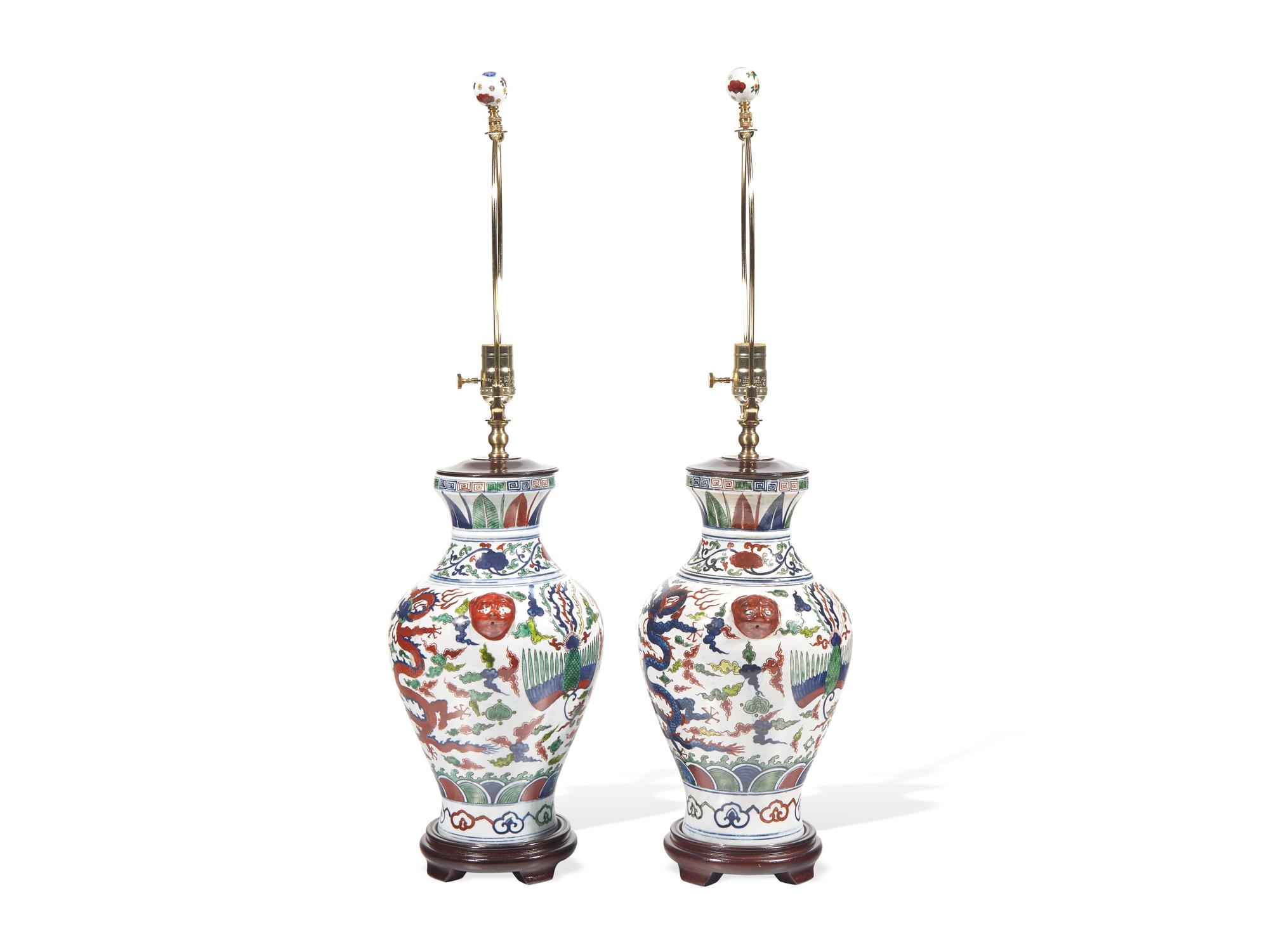 A Pair of Chinese Wucai Decorated Porcelain Vases