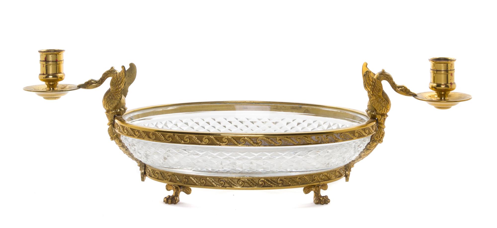 An Empire Style Gilt Bronze and Cut Glass Centerpiece, Width overall 17 1/2 inches.