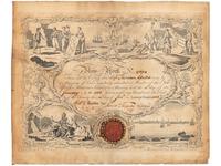 [NEW YORK]. New York Marine Society engraved certificate presented to Captain Thomas Adeston. New York, 14 January 1806.