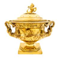A George III Silver-Gilt Tureen, Benjamin Smith II & Benjamin Smith III, London, 1817, modeled after the Warwick vase, the lid with a l