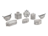 A Collection of Eight Indian Kutch Silver Table Articles
