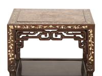 A Pair of Chinese Mother-of-Pearl Inlaid Marble Top Side Tables and a Smaller Low Table