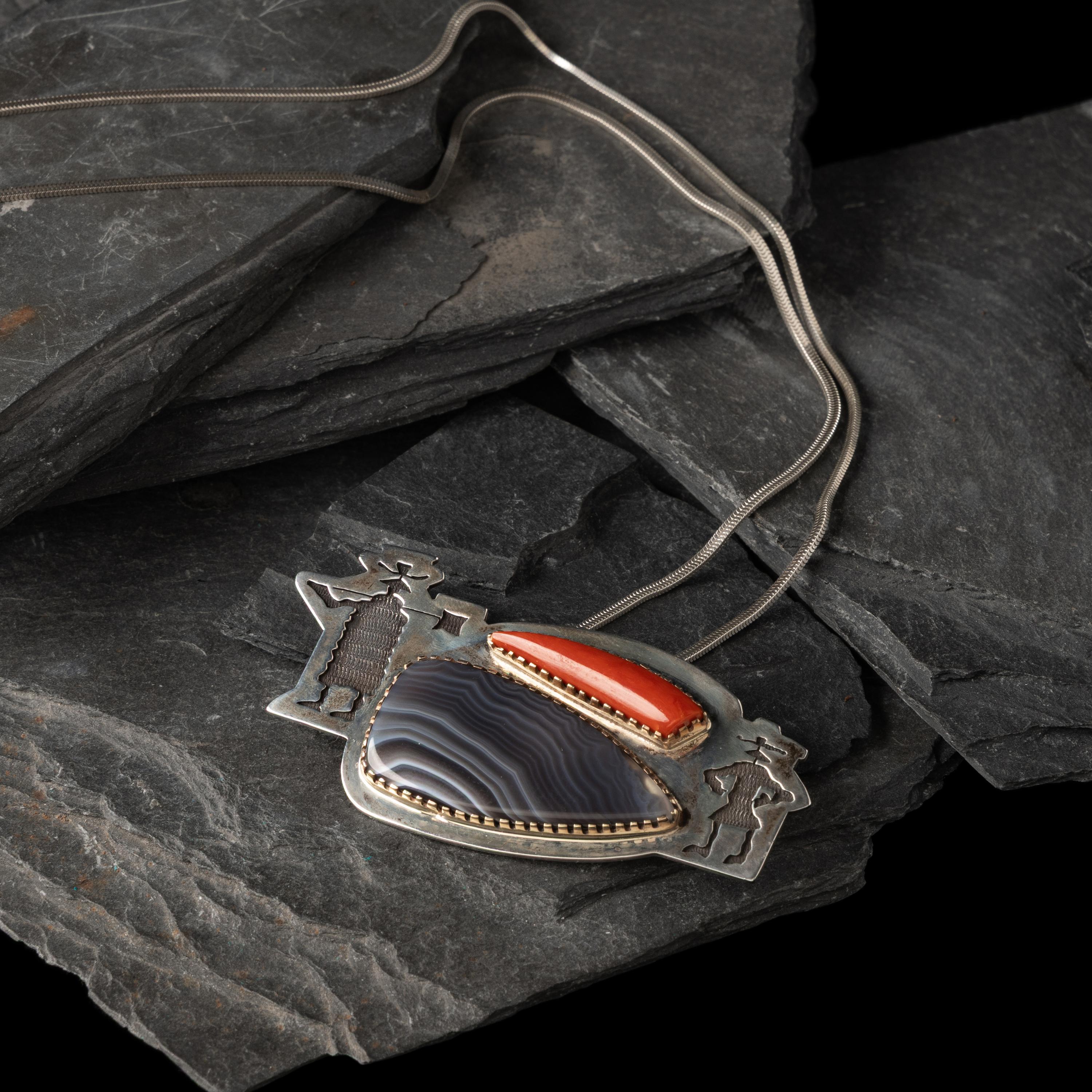Gail Bird and Yazzie Johnson (Kewa-Laguna, b. 1949) / (Diné, b. 1946) — Figural Pendant with Multi-stone Inlay, Repurposed from the Belt in Lot 175