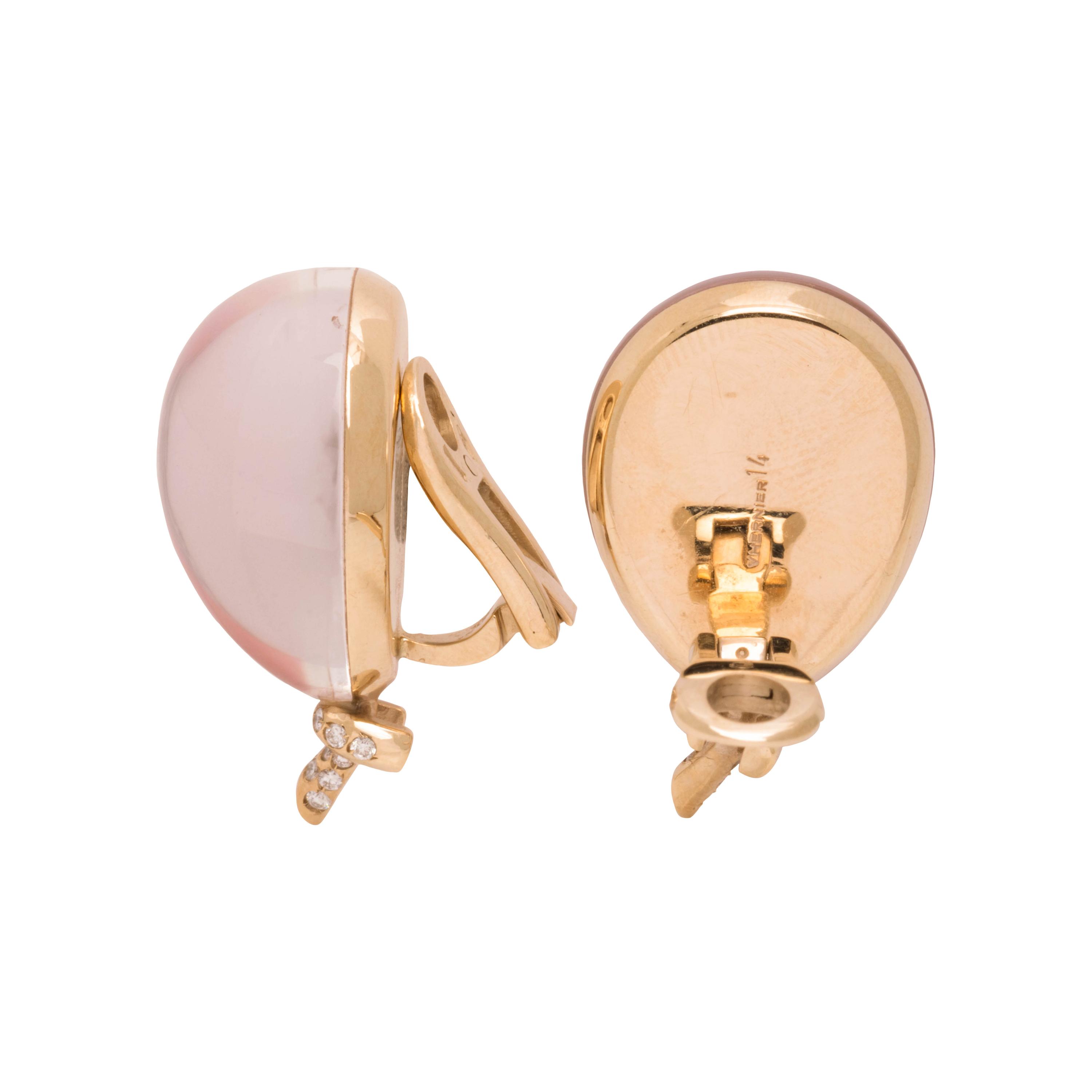 VHERNIER, ROCK CRYSTAL, RHODOCHROSITE AND DIAMOND BALLOON EARCLIPS