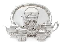 A Mexican Silver Six-Piece Tea and Coffee Service, Tane Orfebres, Mexico City, 20th Century, comprising a water kettle on stand, coffee