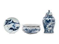 Three Chinese Blue and White Porcelain Articles