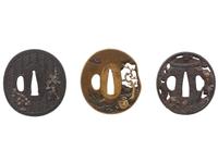 Lot of 3 Japanese Tsubas with Folkloric Motifs