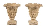 A Pair of Cast Concrete Tulip-form Urns Height 22 inches. — 20TH CENTURY