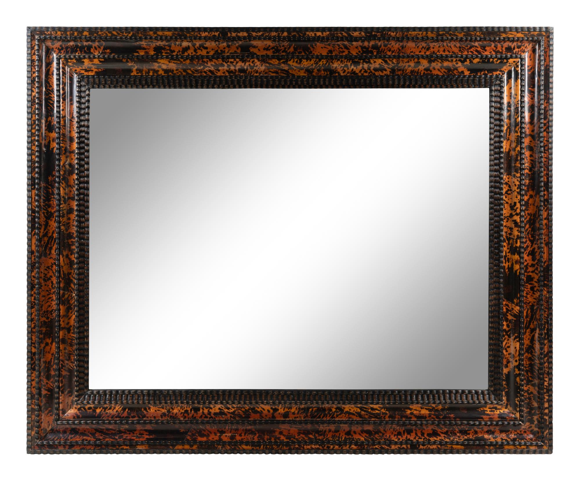 A Flemish Ripple-Molded and Faux Tortoiseshell Veneered Mirror