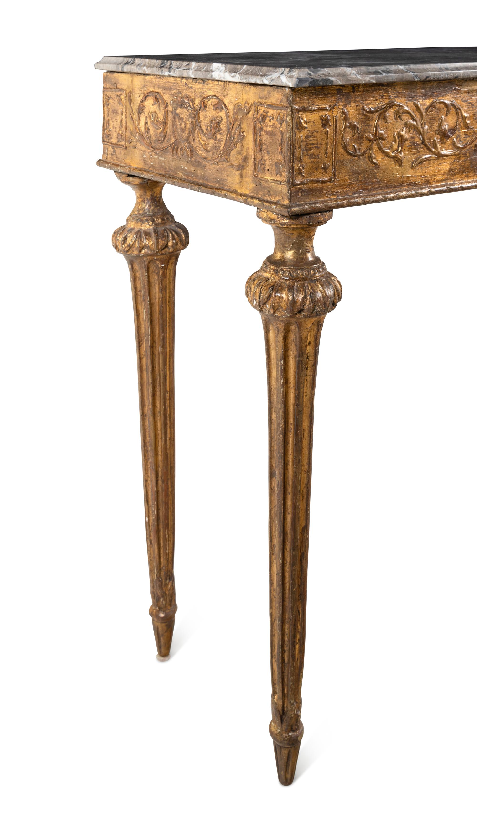 A North Italian Giltwood Marble-Top Console Table
