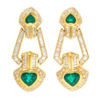 A Pair of 18 Karat Yellow Gold, Emerald and Diamond Pendant Earclips, 18.40 dwts.