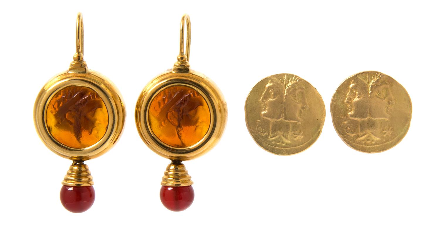 A Collection of Yellow Gold Earrings, 15.30 dwts.