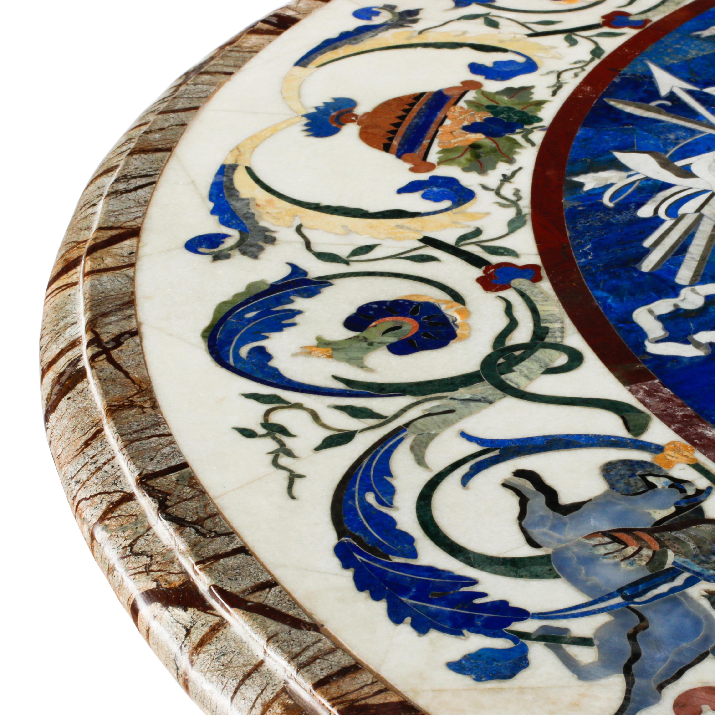 A Neoclassical Style Ebonized Wood and Pietra Dura Top Table