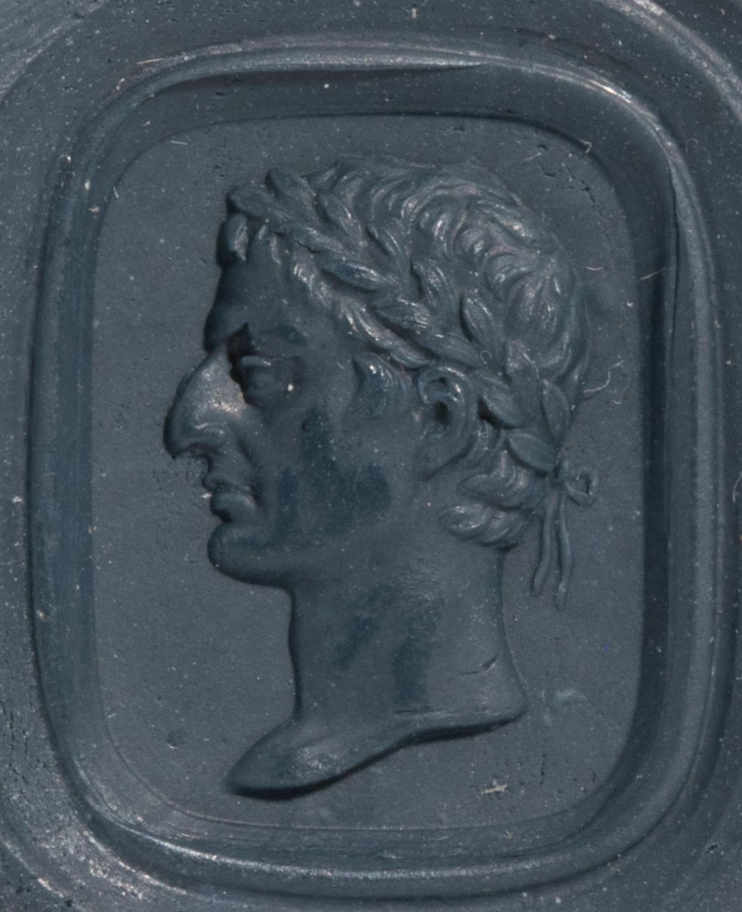 A Neoclassical Gold and Bloodstone Seal Fob with a Portrait Head of the Roman Emperor Tiberius.
