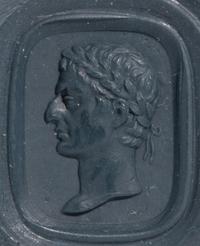 A Neoclassical Gold and Bloodstone Seal Fob with a Portrait Head of the Roman Emperor Tiberius.