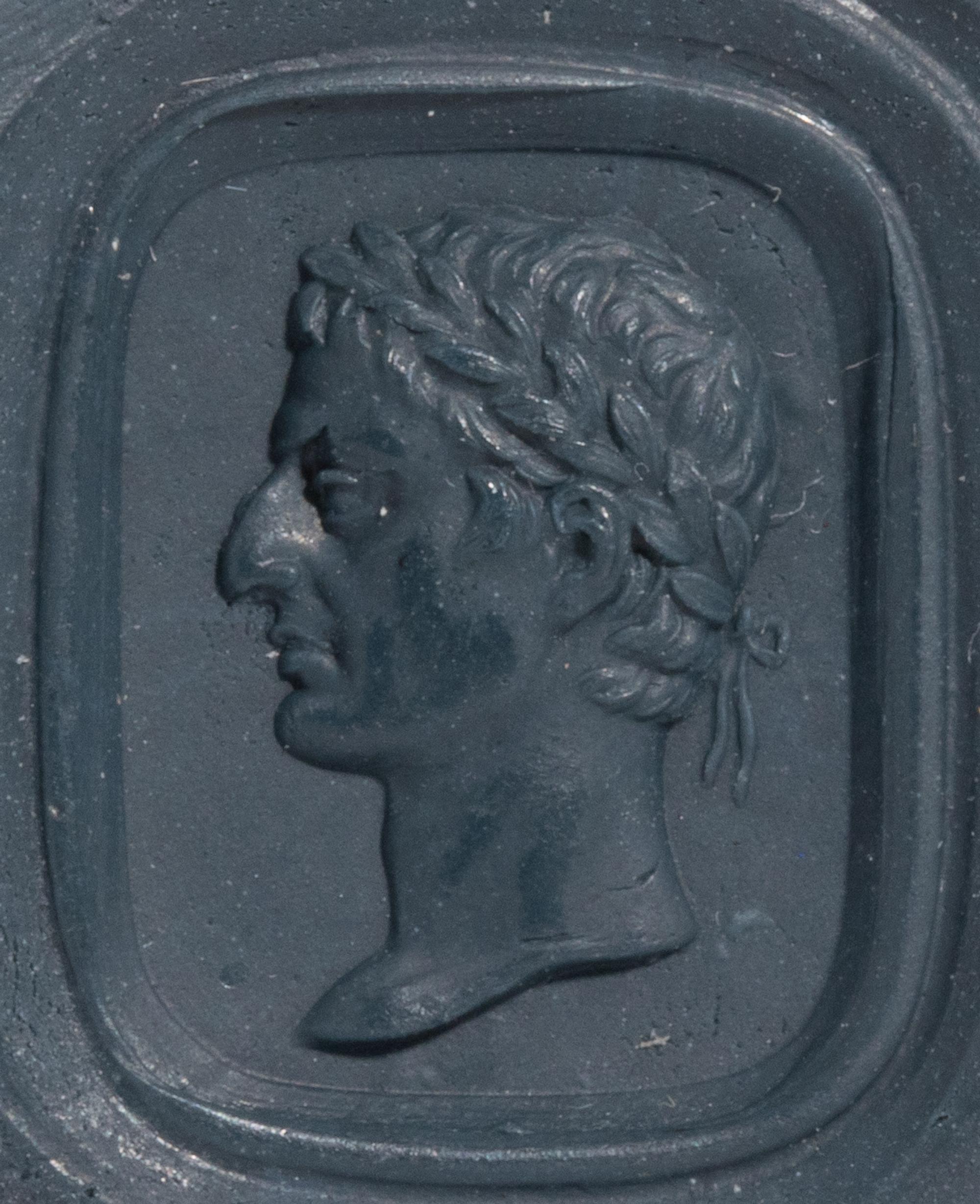 A Neoclassical Gold and Bloodstone Seal Fob with a Portrait Head of the Roman Emperor Tiberius.