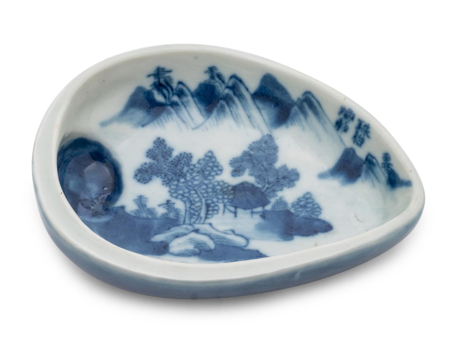 Three Chinese Blue and White Porcelain Scholar's Objects
