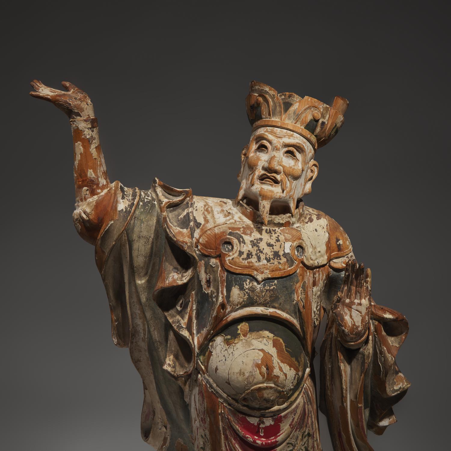 A Pair of Japanese Carved and Painted Wood Figures of Heavenly Dignitaries, Edo Period