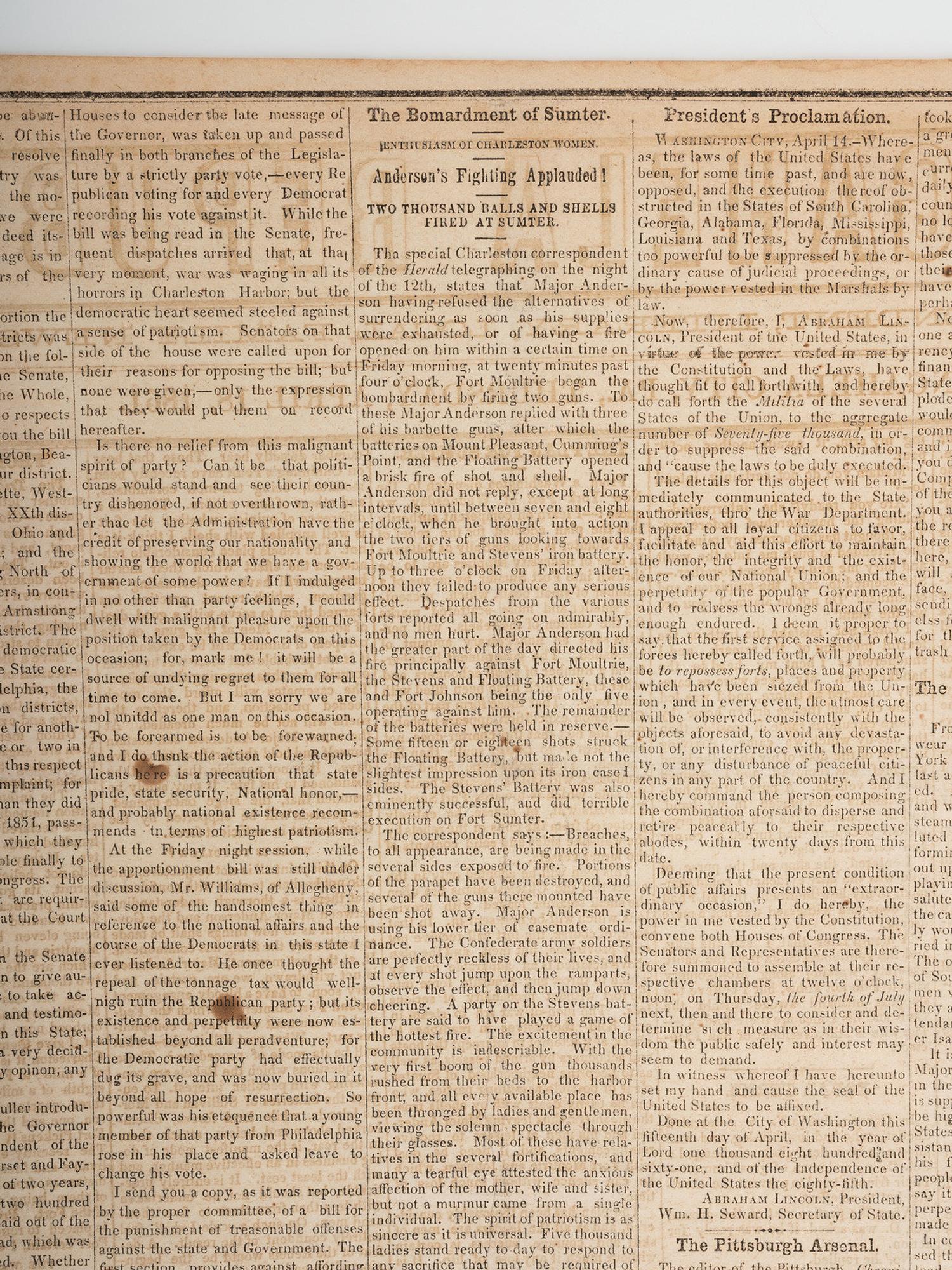 [CIVIL WAR]. 4 war-date newspapers, incl. capture of Fort Sumter and Lee's surrender at Appomattox.