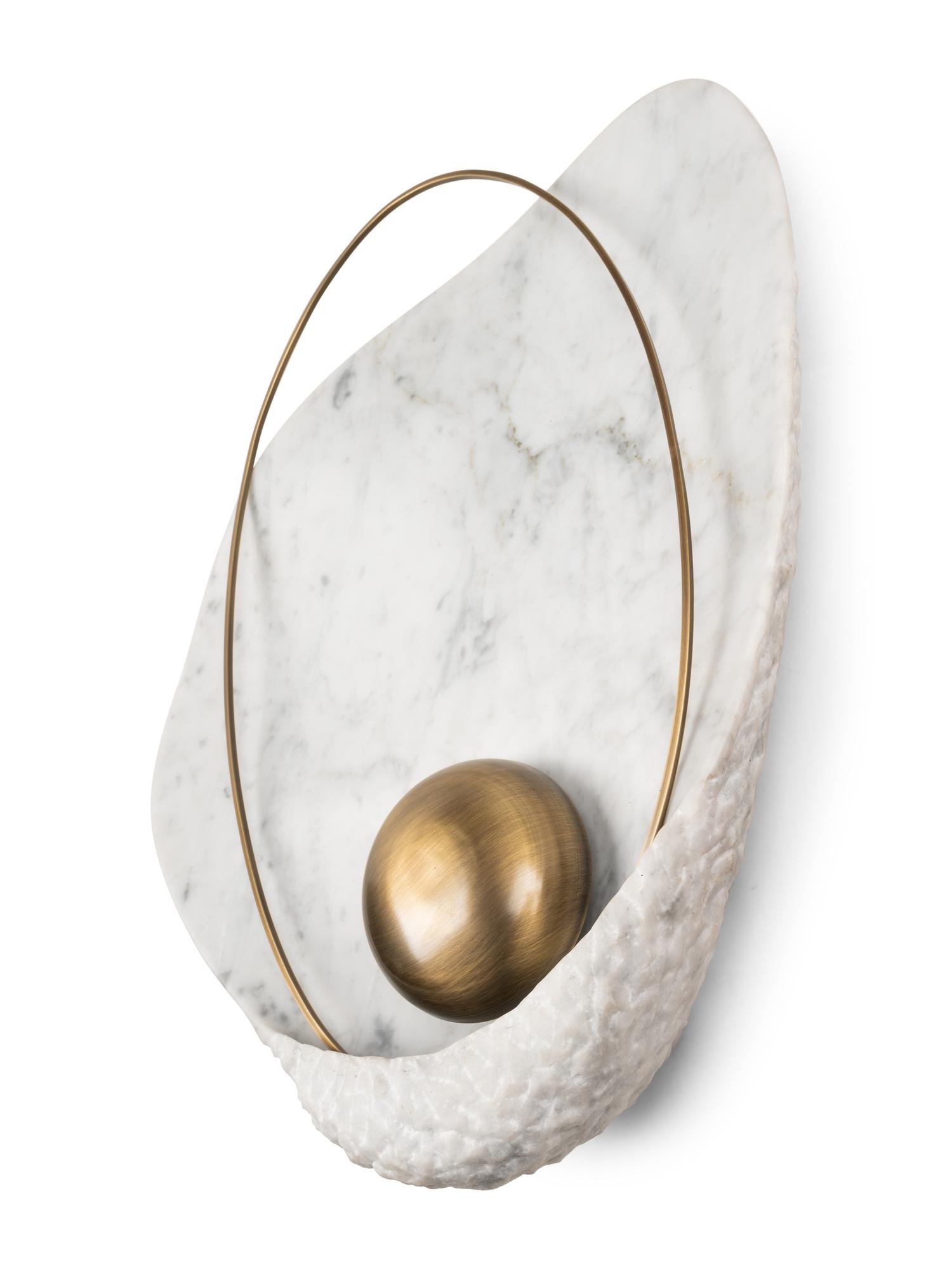 A Carved Carrara Marble Pearl Wall Light by Ginger and Jagger